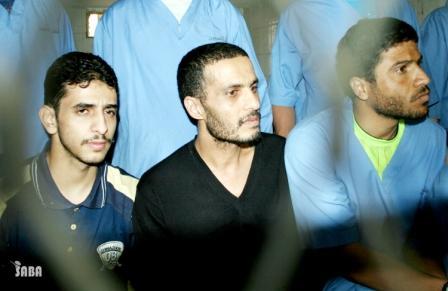 جانب من المتهمين في المحكمة /  أمس